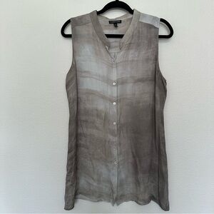 Eileen Fisher Sleeveless Button-Front Sheer Tunic in Taupe and Light Gray